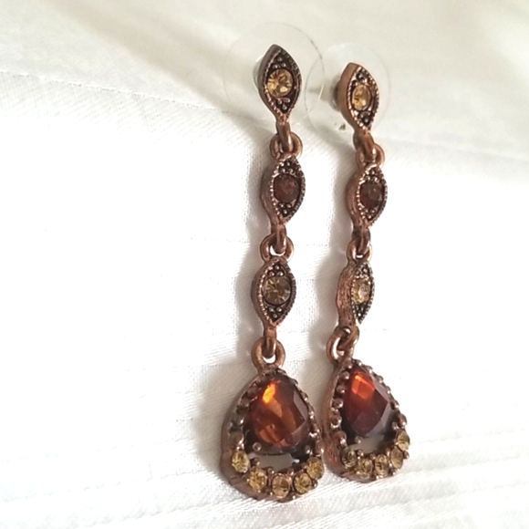 Vintage Copper Amber Stone Earrings - Picture 2 of 4